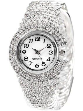 Women's Silver Elegant Crystal Bangle Bracelet Round Dial Analog Quartz Watch